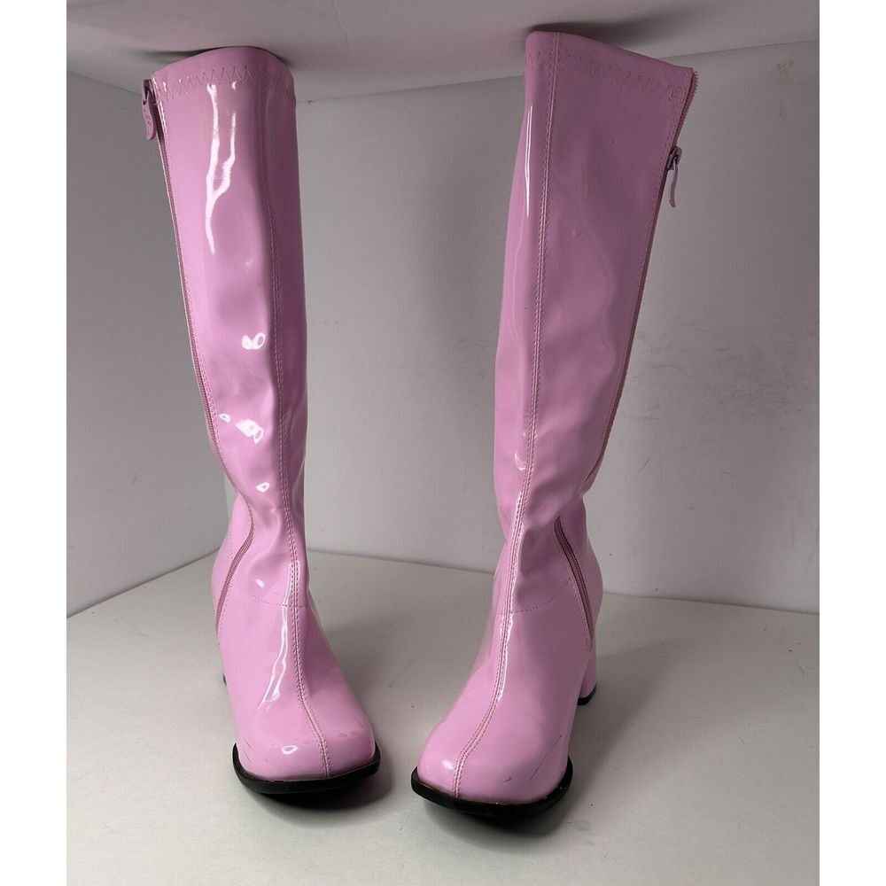 Ellie Pink Patent Leather Tall Boots Chunky‎ Heel Sz 8
